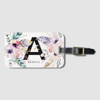 Initial and Name Watercolor Boho Luggage Tag