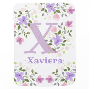 Initial and Name with Flowers. Newborn Baby Blanket