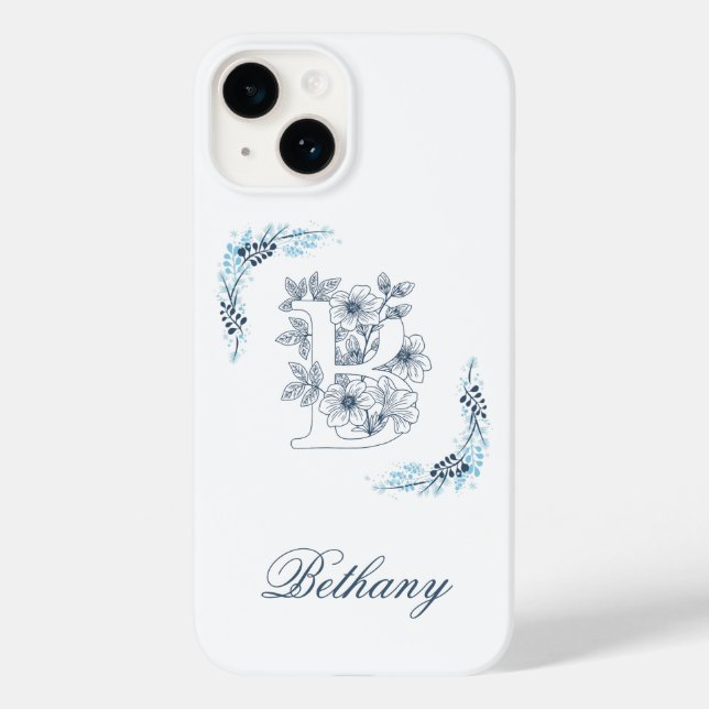 Initial "B" Blue Monogram Calm Floral Case-Mate iPhone Case (Back)