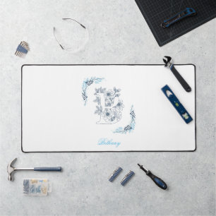 Initial "B" Blue Monogram Calm Floral Desk Mat