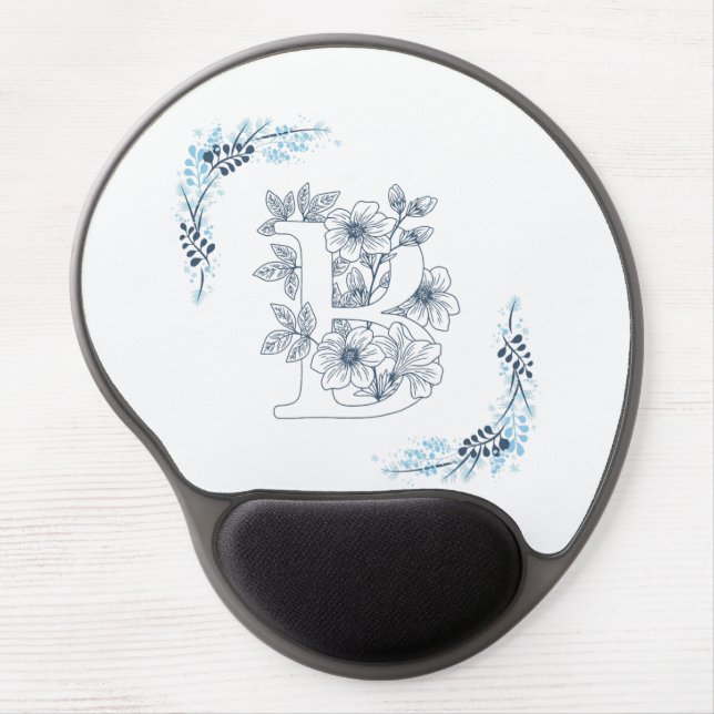 Initial "B" Blue Monogram Calm Floral Gel Mouse Pad (Front)