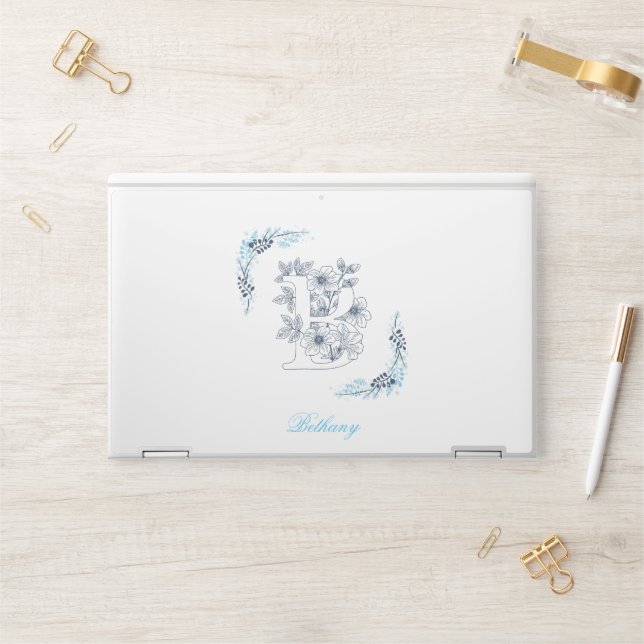 Initial "B" Blue Monogram Calm Floral HP Laptop Skin (Desk)