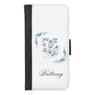 Initial "B" Blue Monogram Calm Floral iPhone 8/7 Wallet Case