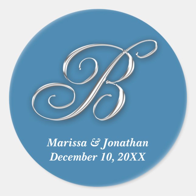 Initial B blue monogram custom name favor seal (Front)