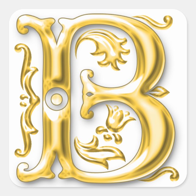 Initial B Capital Letter Sticker in Gold (Front)