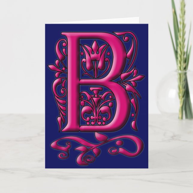 Initial B Fuschia Navy Monogram Card (Front)