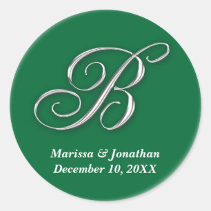 Initial B green monogram custom name favor seal
