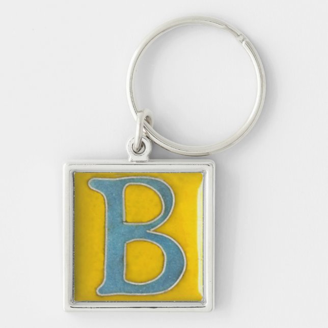 initial B keychain, light blue and yellow Keychain (Front)