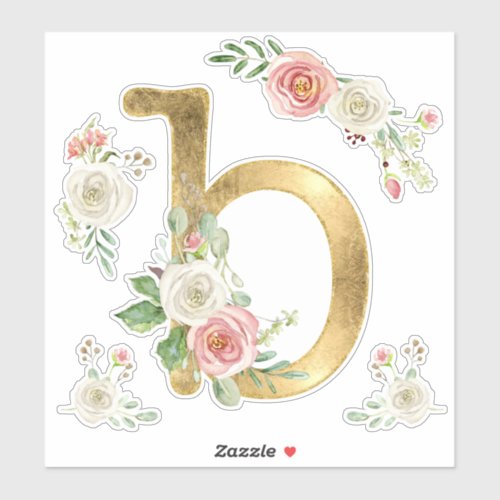 Initial B Monogram Blush Rose Floral Watercolor Sticker