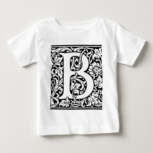 Initial B Monogram. Customized Name Floral Pattern Baby T-Shirt (Front)