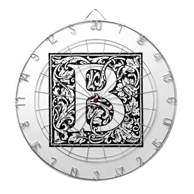 Initial B Monogram. Customized Name Floral Pattern Dartboard With Darts (Front)