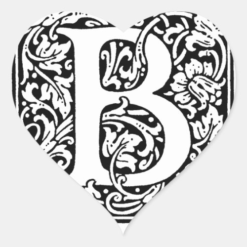 Initial B Monogram Customized Name Floral Pattern Heart Sticker