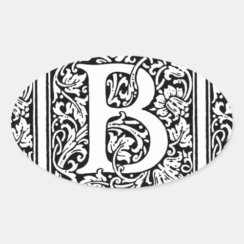 Initial B Monogram Customized Name Floral Pattern Oval Sticker