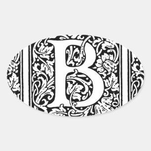 Initial B Monogram. Customized Name Floral Pattern Oval Sticker