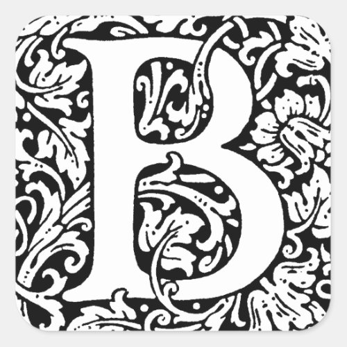 Initial B Monogram Customized Name Floral Pattern Square Sticker