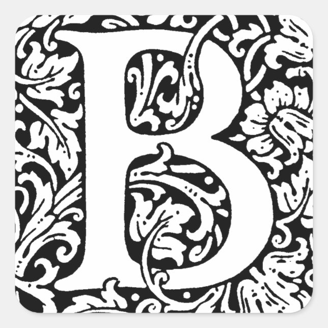 Initial B Monogram. Customized Name Floral Pattern Square Sticker (Front)