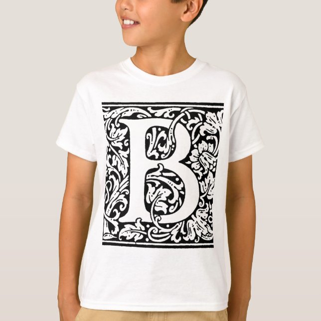 Initial B Monogram. Customized Name Floral Pattern T-Shirt (Front)