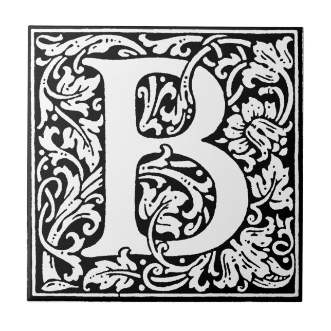Initial B Monogram. Customized Name Floral Pattern Tile (Front)