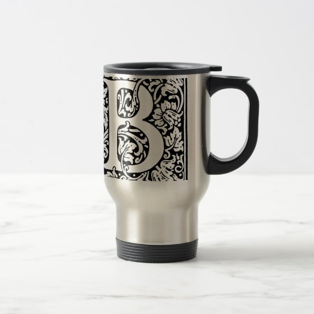 Initial B Monogram. Customized Name Floral Pattern Travel Mug (Right)