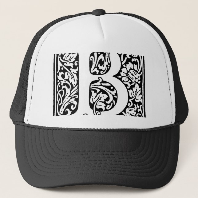 Initial B Monogram. Customized Name Floral Pattern Trucker Hat (Front)