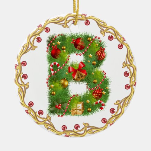 initial B monogrammed christmas ornament _ circle