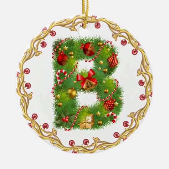 Initial B Monogrammed Christmas Ornament - Circle | Zazzle.com