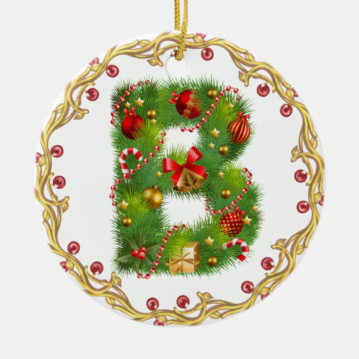 Initial B Monogrammed Christmas Ornament - Circle | Zazzle