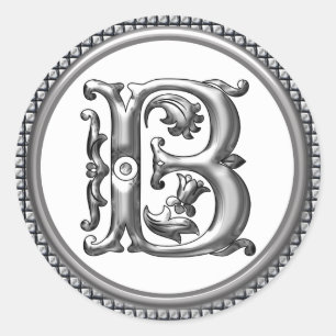 Initial B Round Sticker in Silver