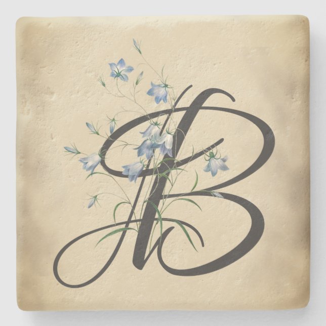 Initial B, Vintage Bluebells Stone Coaster (Front)