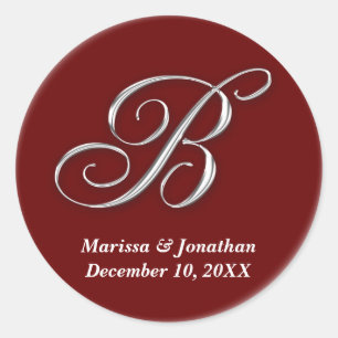 Initial B wine red monogram custom name favor seal