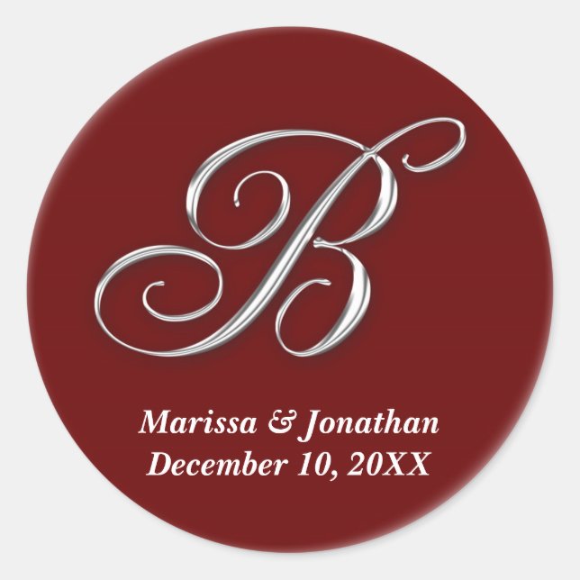 Initial B wine red monogram custom name favor seal (Front)