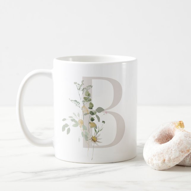 Initial B With Soft colour flower Coffee Mug (With Donut)
