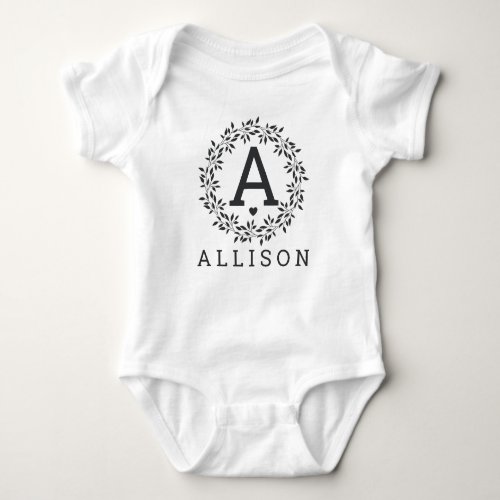 Initial Baby Name with Wreath Baby Bodysuit