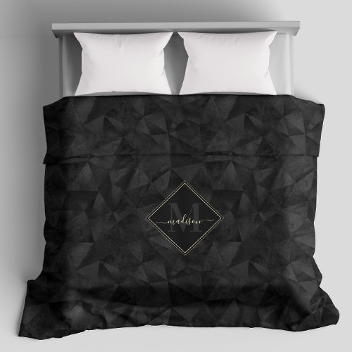 Initial Black and Gold Geometric Triangles Elegant Duvet Cover