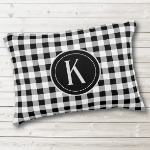 Initial, Black & White Buffalo Check 16x12 Accent Pillow