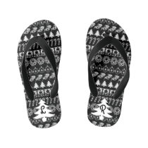 Initial: Black & White Christmas Iconic Pattern Kid's Flip Flops Initial: Black & White Christmas Iconic Pattern Kid's Flip Flops