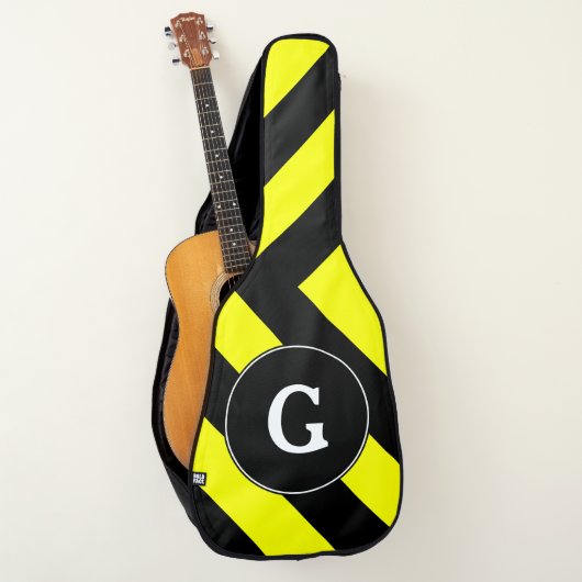 Initial + Black & Yellow Chevron-Like Pattern Guitar Case (Front)
