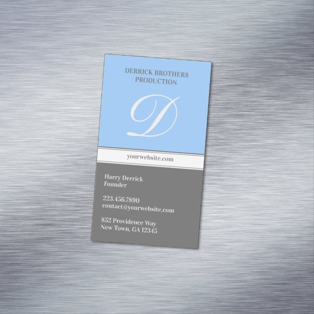 Initial Blue Gray Business Card Magnet (In Situ)