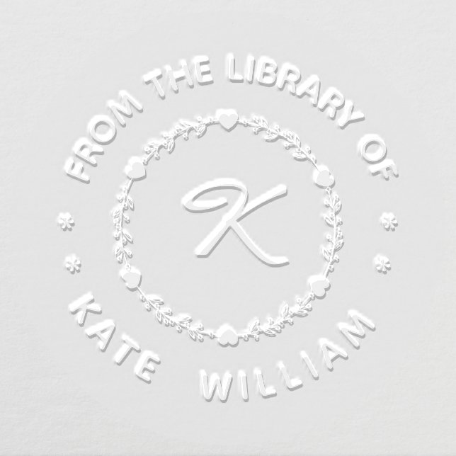 Initial Botanical Round Heart Wreath Ex libris  Embosser (Design)