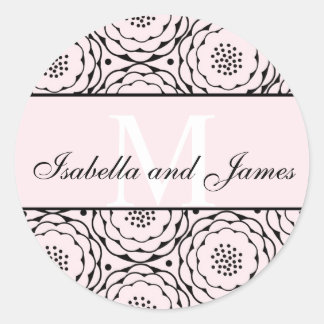 Initial Bride Groom Names Wedding Pink Floral Classic Round Sticker
