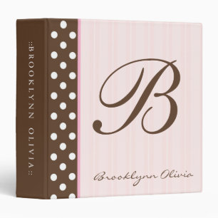 Initial Brown Polkadots/Pink Stripes Binder