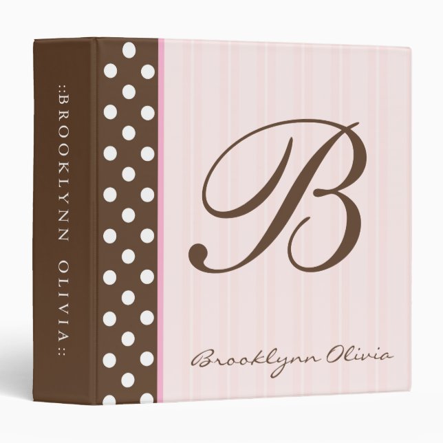 Initial Brown Polkadots/Pink Stripes Binder (Front/Spine)