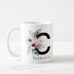 Initial 'C' Alphabet Mug Monogram Boho Watercolour