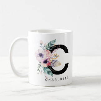 Initial 'C' Alphabet Mug Monogram Boho Watercolour