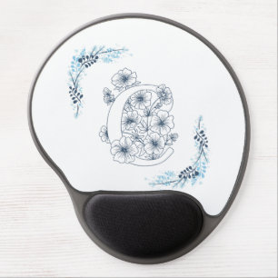 Initial "C" Blue Monogram Calm Floral Gel Mouse Pad
