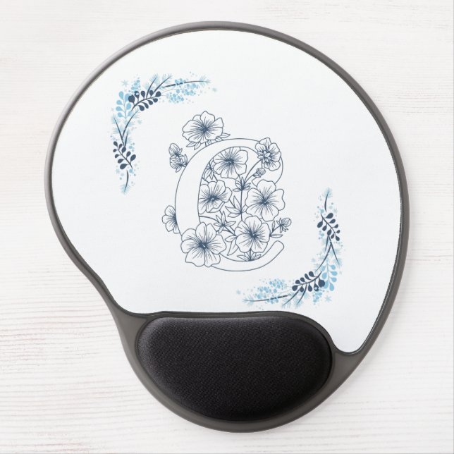 Initial "C" Blue Monogram Calm Floral Gel Mouse Pad (Front)