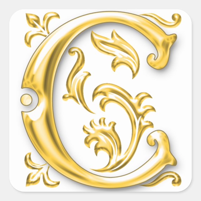 Initial C Capital Letter Sticker in Gold (Front)