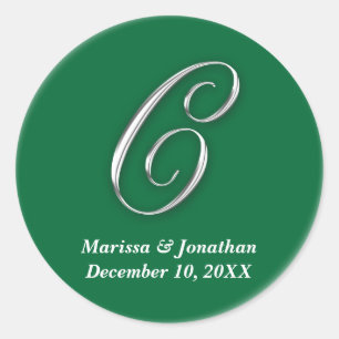 Initial C green monogram custom name favor seal