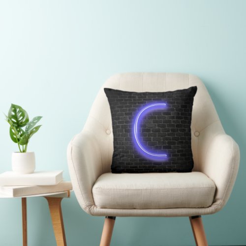 Initial C in Neon Lighting on Brick  Throw Pillow