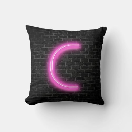 Initial C In Neon Pink Marquee On Brick Throw Pillow